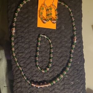 Elegant Green and Brown Beaded Jewelry Set
